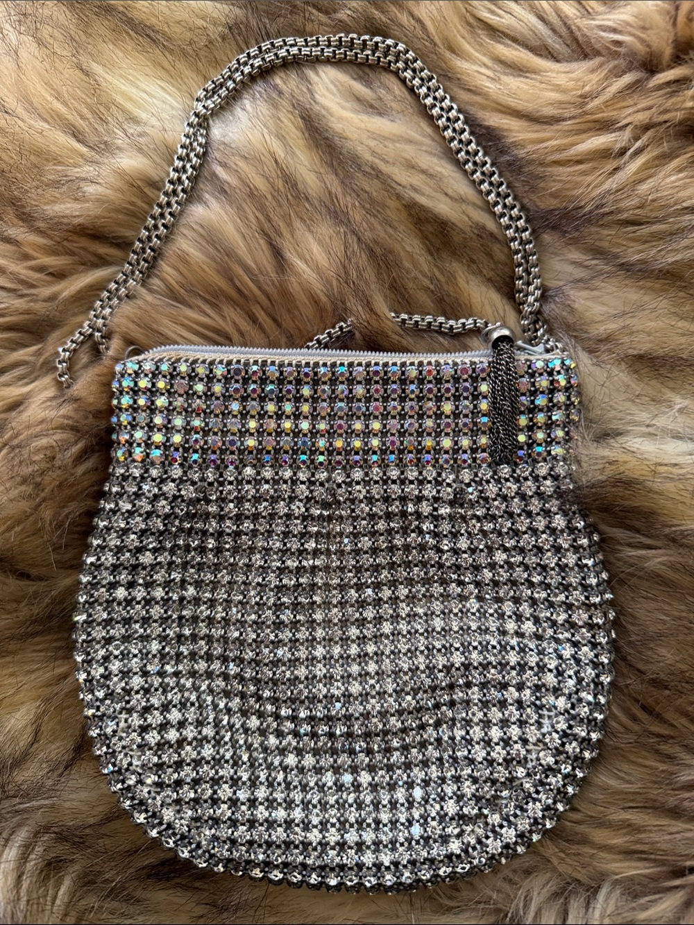 Silver Rhinestone Evening Chain Shoulder Bag - Vintage 1980’s